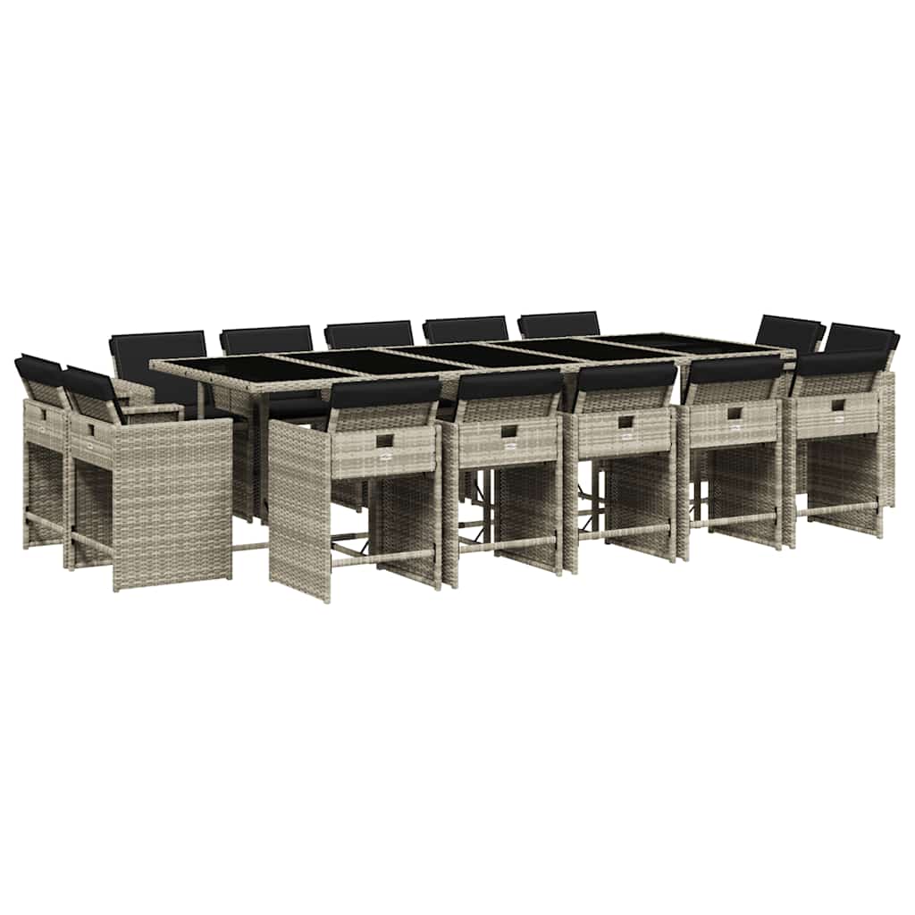 vidaXL 15 Piece Garden Dining Set with Cushions Light Grey Poly Rattan 2