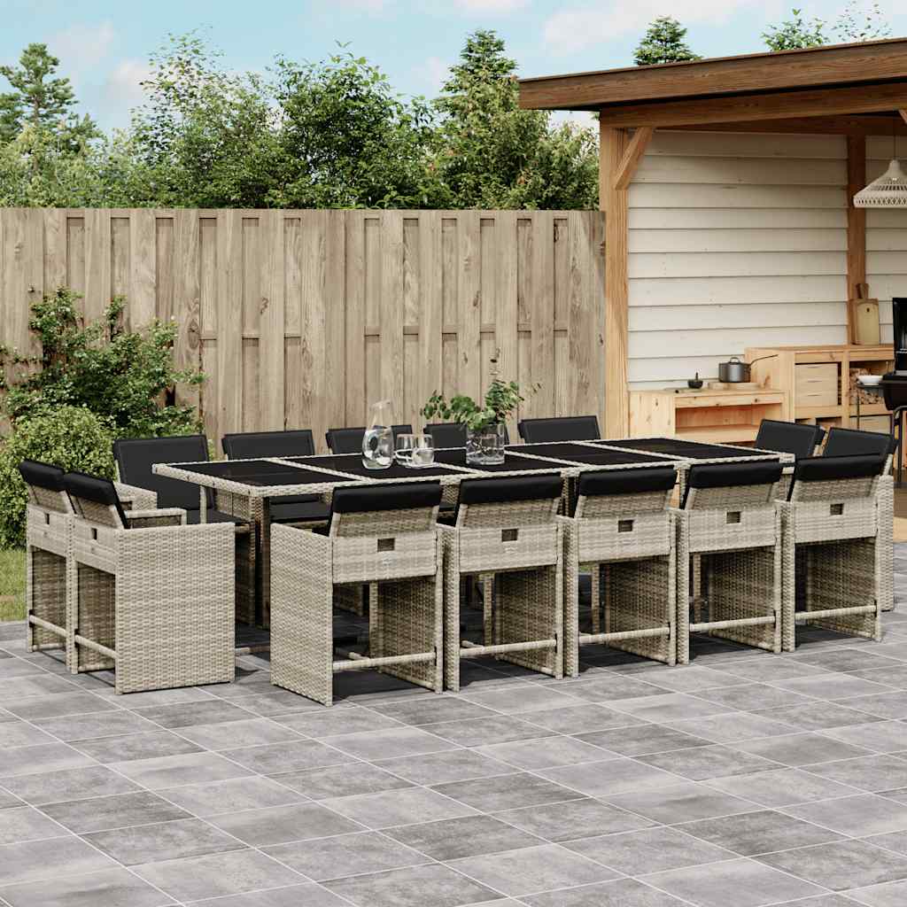 vidaXL 15 Piece Garden Dining Set with Cushions Light Grey Poly Rattan 1