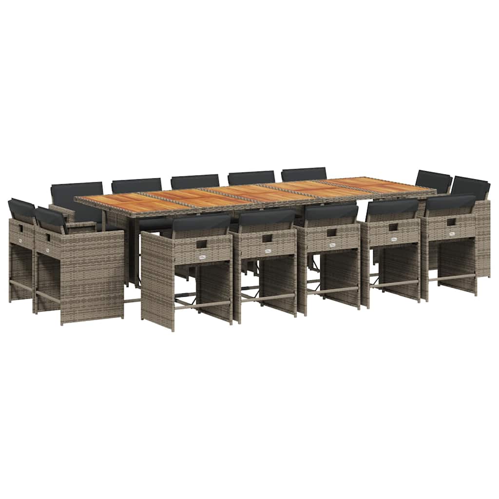 9 Piece Garden Dining Set with Cushions Poly Rattan Wood Grey 14