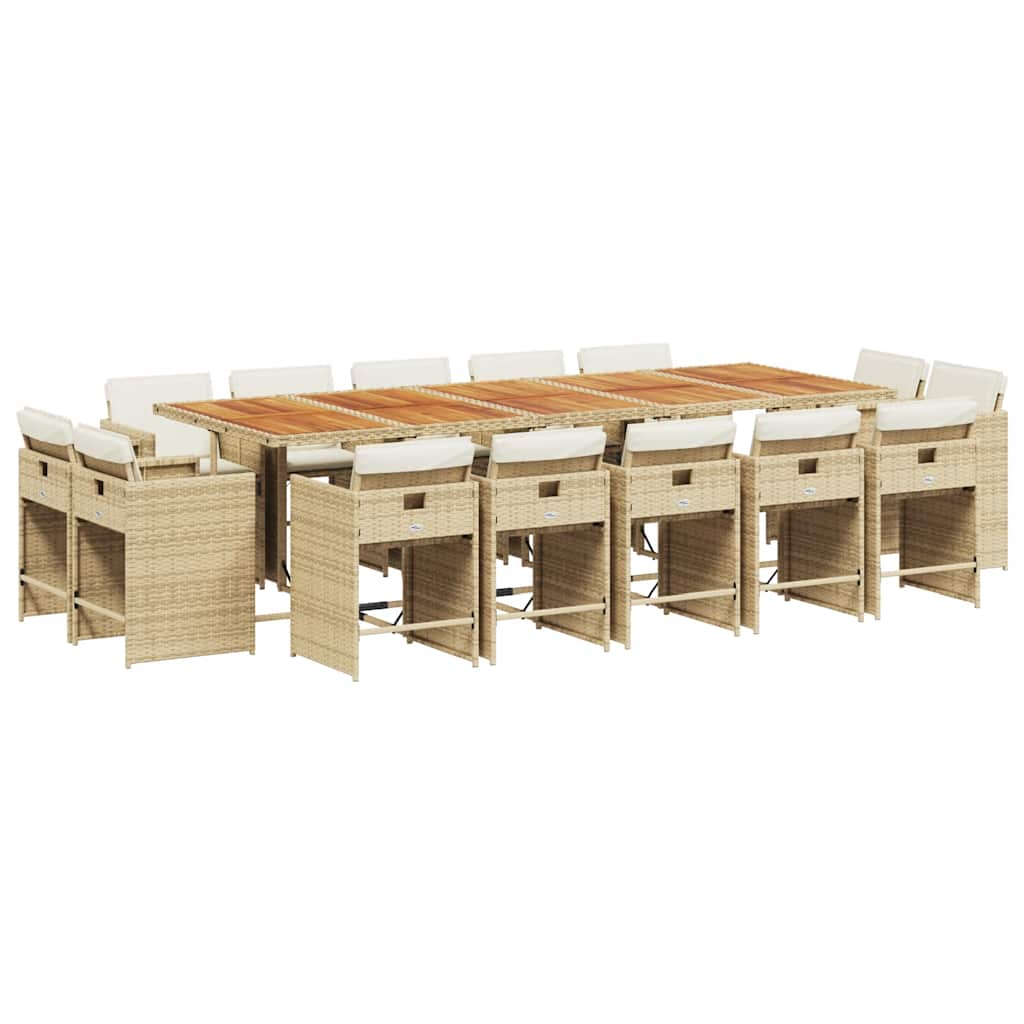 vidaXL 15 Piece Garden Dining Set with Cushions Beige Poly Rattan 2