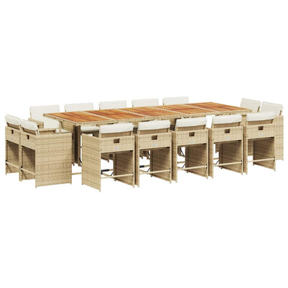 vidaXL 15 Piece Garden Dining Set with Cushions Beige Poly Rattan 2