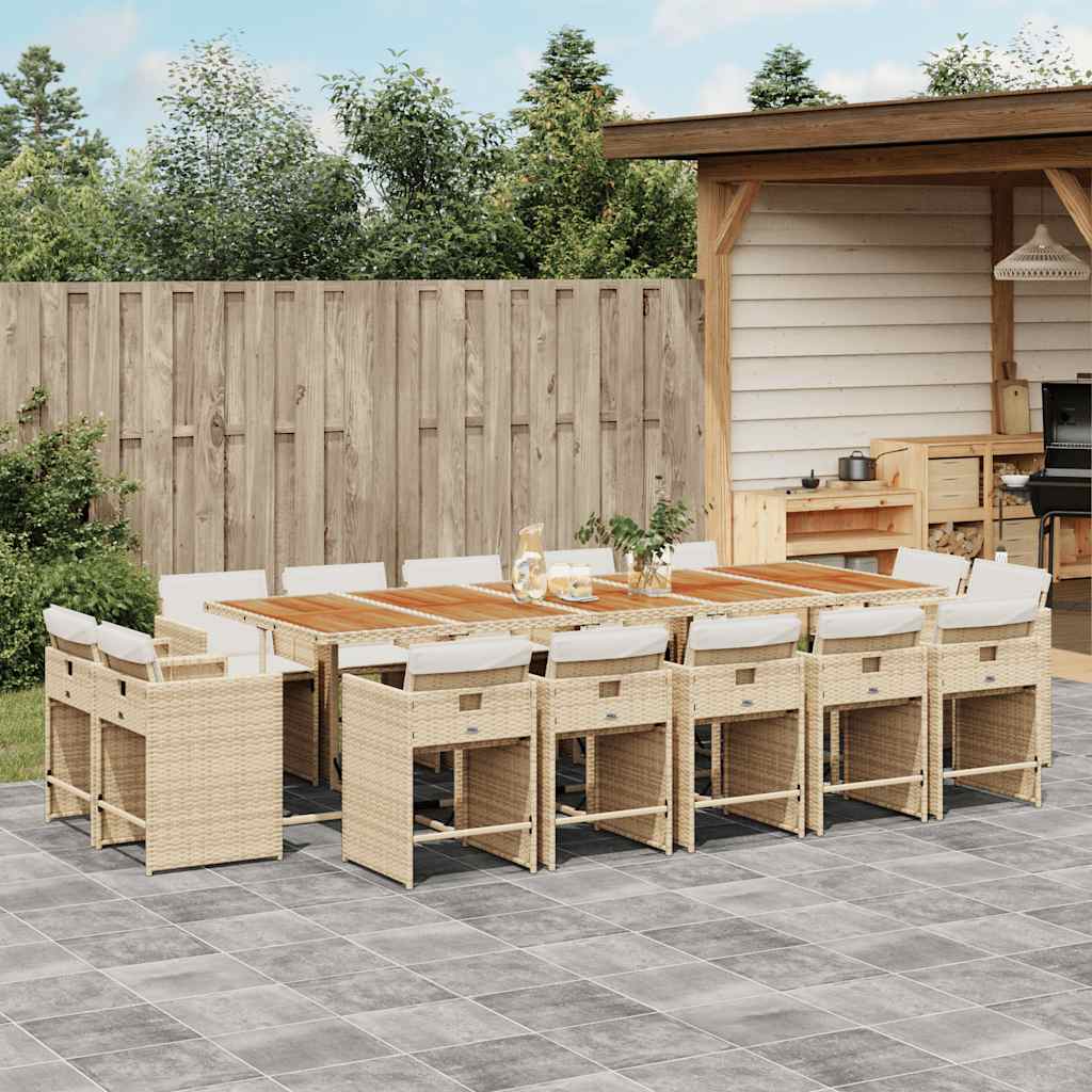 vidaXL 15 Piece Garden Dining Set with Cushions Beige Poly Rattan 1
