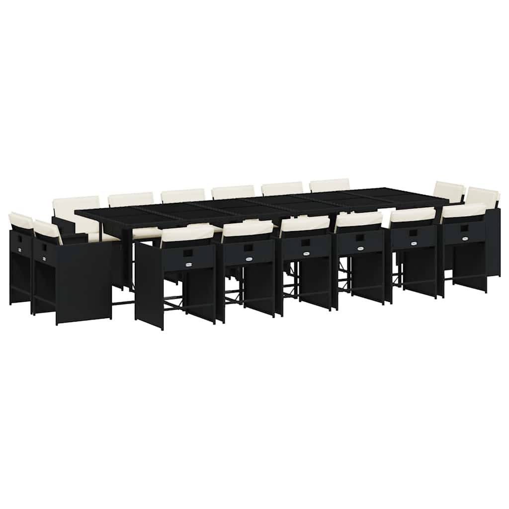 vidaXL 17 Piece Garden Dining Set with Cushions Black Poly Rattan 2