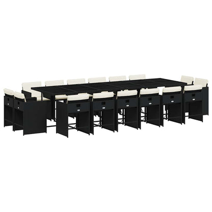 vidaXL 17 Piece Garden Dining Set with Cushions Black Poly Rattan 2