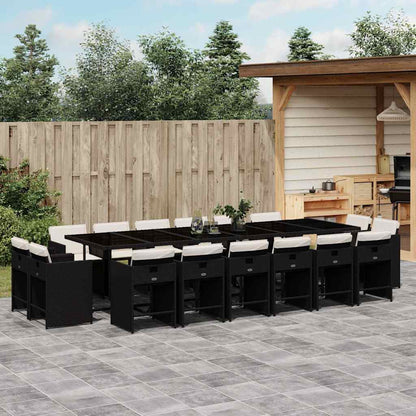 vidaXL 17 Piece Garden Dining Set with Cushions Black Poly Rattan 1