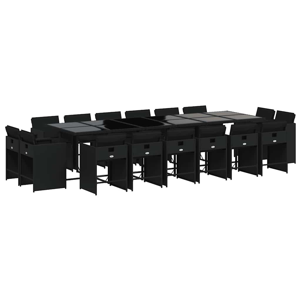 vidaXL 17 Piece Garden Dining Set with Cushions Black Poly Rattan 2