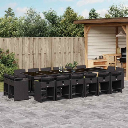 17 Piece Garden Dining Set with Cushions Poly Rattan Glass 16 Black