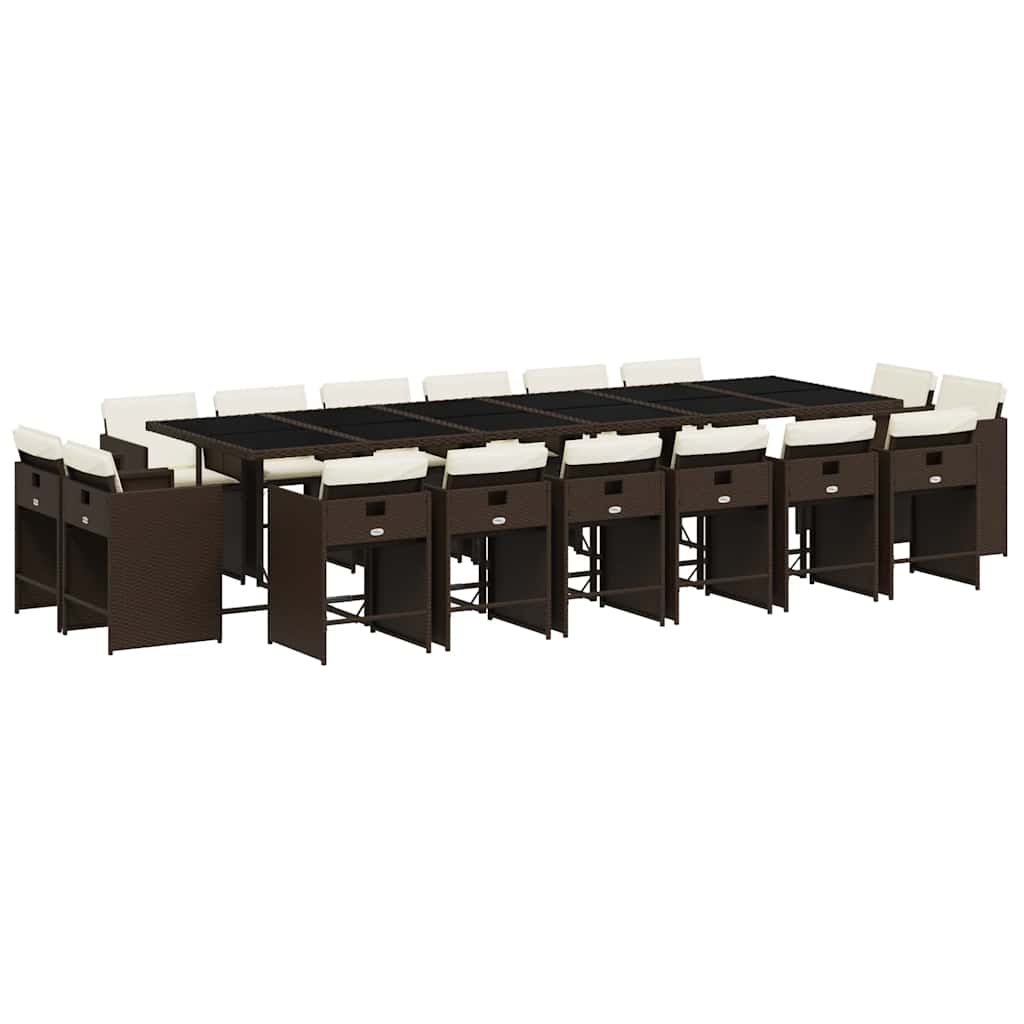 vidaXL 17 Piece Garden Dining Set with Cushions Brown Poly Rattan 2