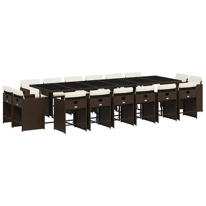 vidaXL 17 Piece Garden Dining Set with Cushions Brown Poly Rattan 2