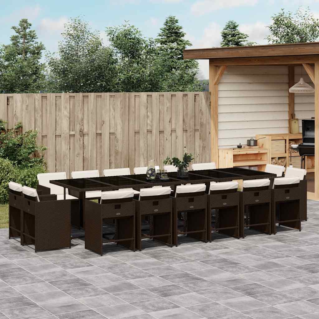 vidaXL 17 Piece Garden Dining Set with Cushions Brown Poly Rattan 1