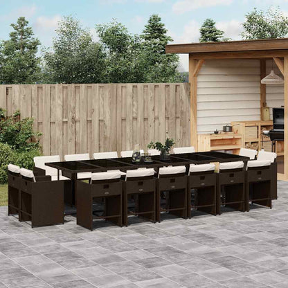 vidaXL 17 Piece Garden Dining Set with Cushions Brown Poly Rattan 1