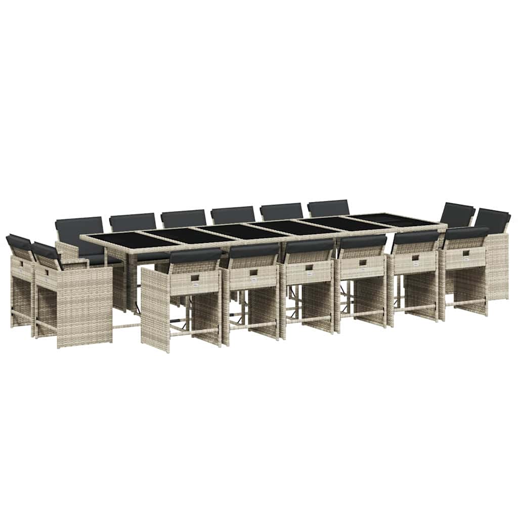 vidaXL 17 Piece Garden Dining Set with Cushions Light Grey Poly Rattan 2