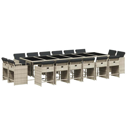 vidaXL 17 Piece Garden Dining Set with Cushions Light Grey Poly Rattan 2