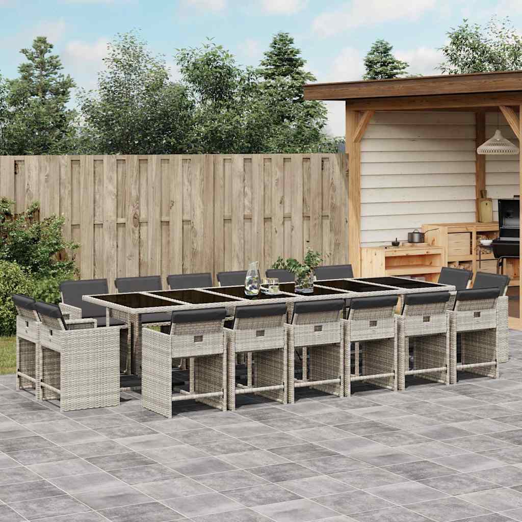 vidaXL 17 Piece Garden Dining Set with Cushions Light Grey Poly Rattan 1