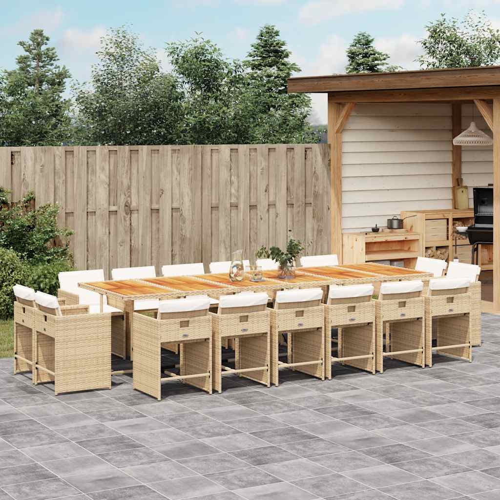 vidaXL 17 Piece Garden Dining Set with Cushions Beige Poly Rattan 1
