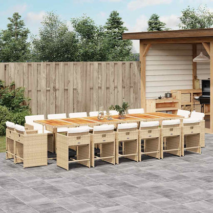 vidaXL 17 Piece Garden Dining Set with Cushions Beige Poly Rattan 1