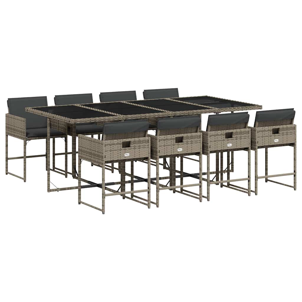 vidaXL 9 Piece Garden Dining Set with Cushions Grey Poly Rattan 2