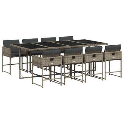 vidaXL 9 Piece Garden Dining Set with Cushions Grey Poly Rattan 2