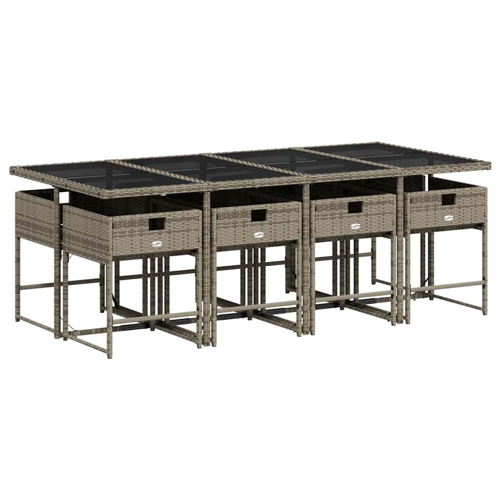 vidaXL 9 Piece Garden Dining Set with Cushions Grey Poly Rattan 4