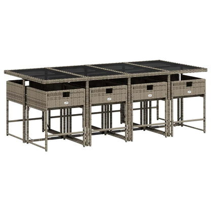 vidaXL 9 Piece Garden Dining Set with Cushions Grey Poly Rattan 4