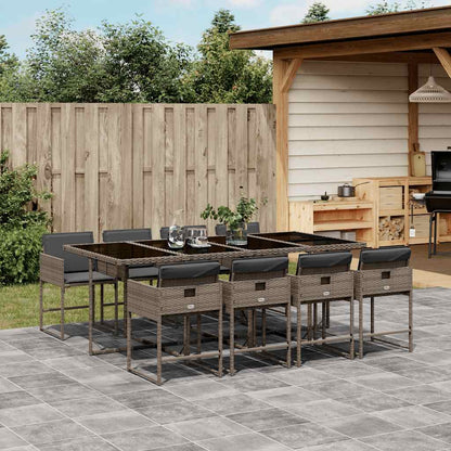 vidaXL 9 Piece Garden Dining Set with Cushions Grey Poly Rattan 1