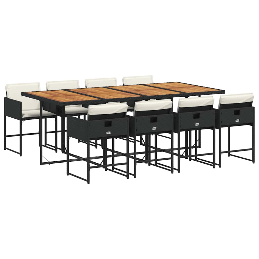 vidaXL 9 Piece Garden Dining Set with Cushions Black Poly Rattan 2