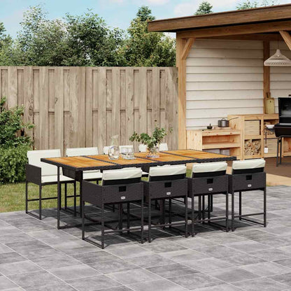 vidaXL 9 Piece Garden Dining Set with Cushions Black Poly Rattan 1