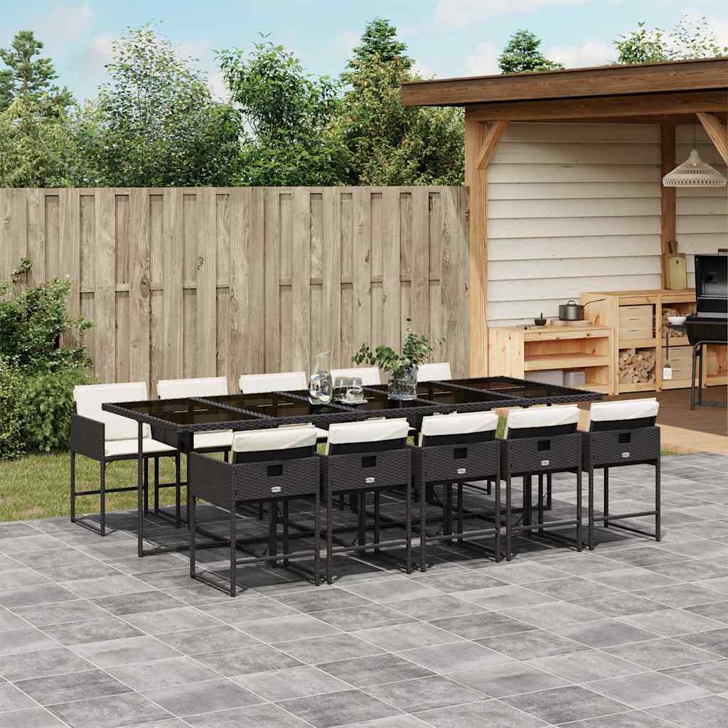 vidaXL 11 Piece Garden Dining Set with Cushions Poly Rattan Glass 10