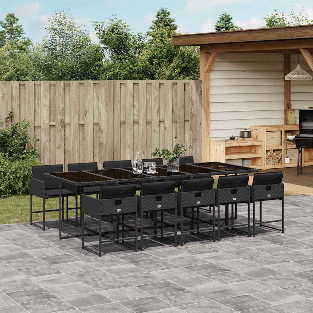 vidaXL 11 Piece Garden Dining Set with Cushions Poly Rattan Glass 10