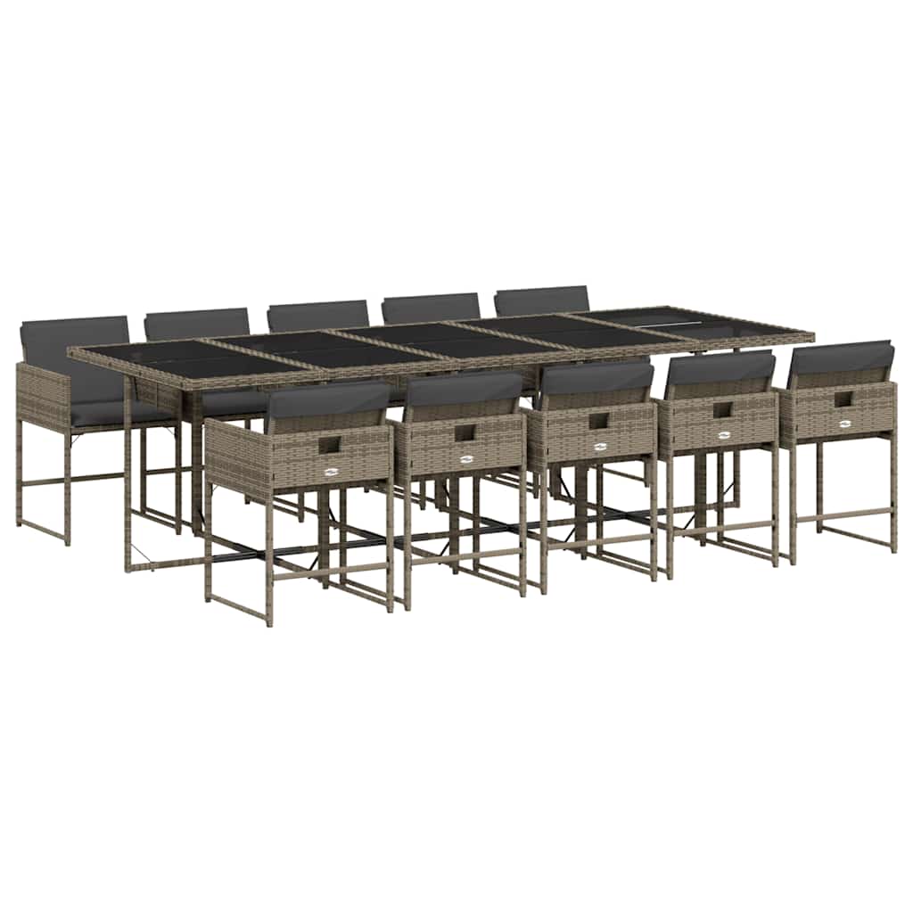 vidaXL 11 Piece Garden Dining Set with Cushions Grey Poly Rattan 2