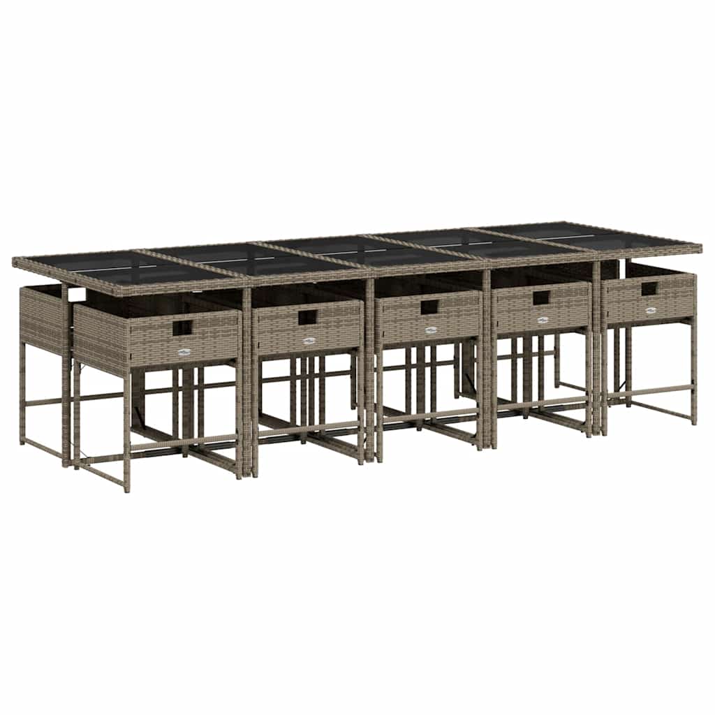 vidaXL 11 Piece Garden Dining Set with Cushions Grey Poly Rattan 3