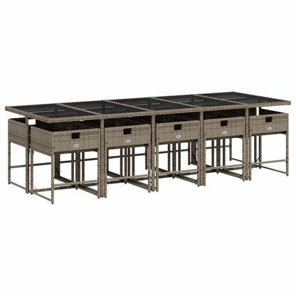 vidaXL 11 Piece Garden Dining Set with Cushions Grey Poly Rattan 3