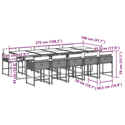 vidaXL 11 Piece Garden Dining Set with Cushions Grey Poly Rattan 6
