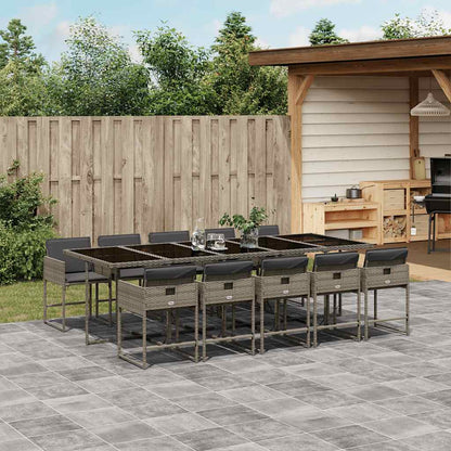 vidaXL 11 Piece Garden Dining Set with Cushions Grey Poly Rattan 1