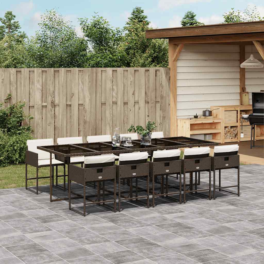 vidaXL 11 Piece Garden Dining Set with Cushions Poly Rattan Glass 10
