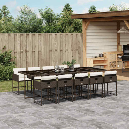 vidaXL 11 Piece Garden Dining Set with Cushions Poly Rattan Glass 10