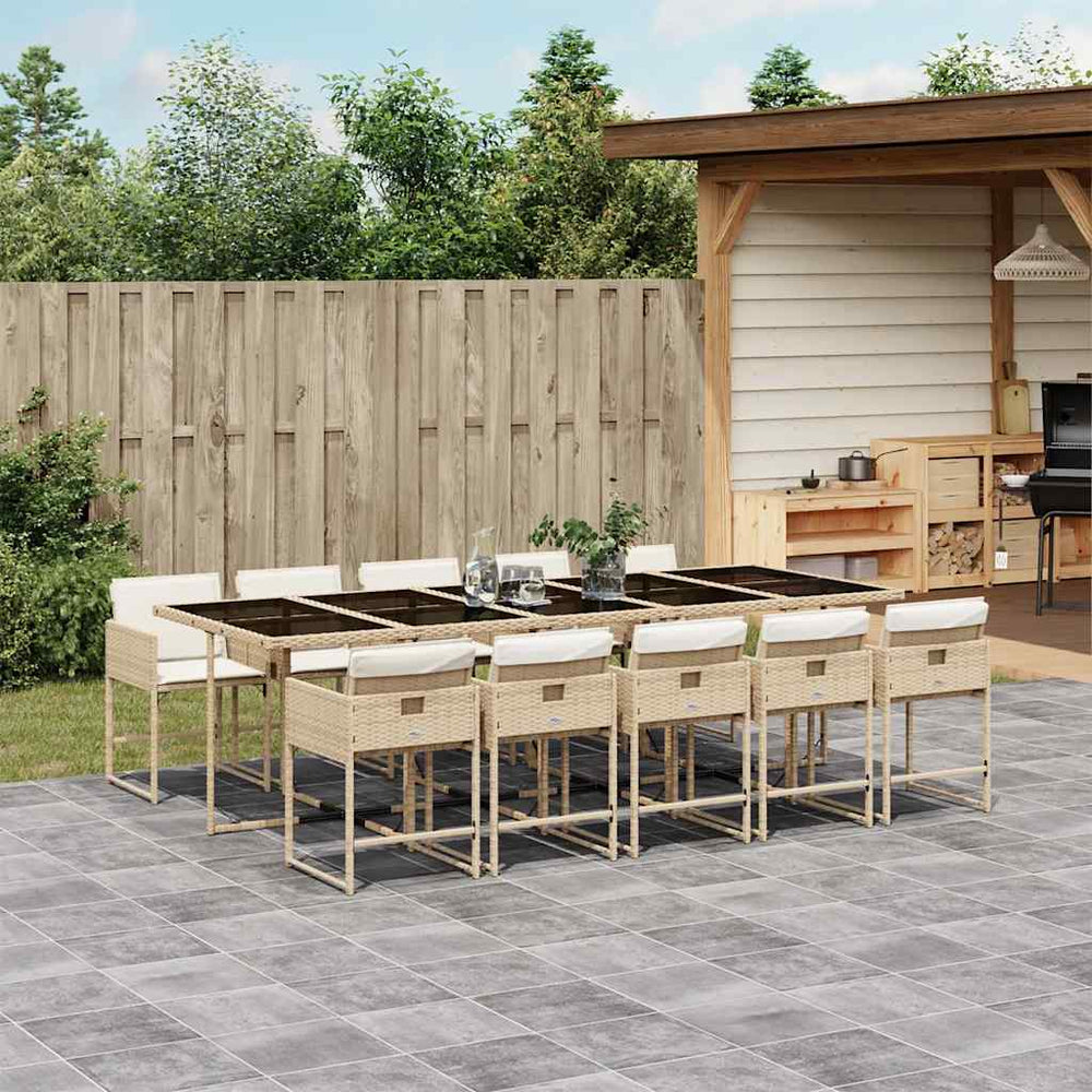 vidaXL 11 Piece Garden Dining Set with Cushions Poly Rattan Glass 10