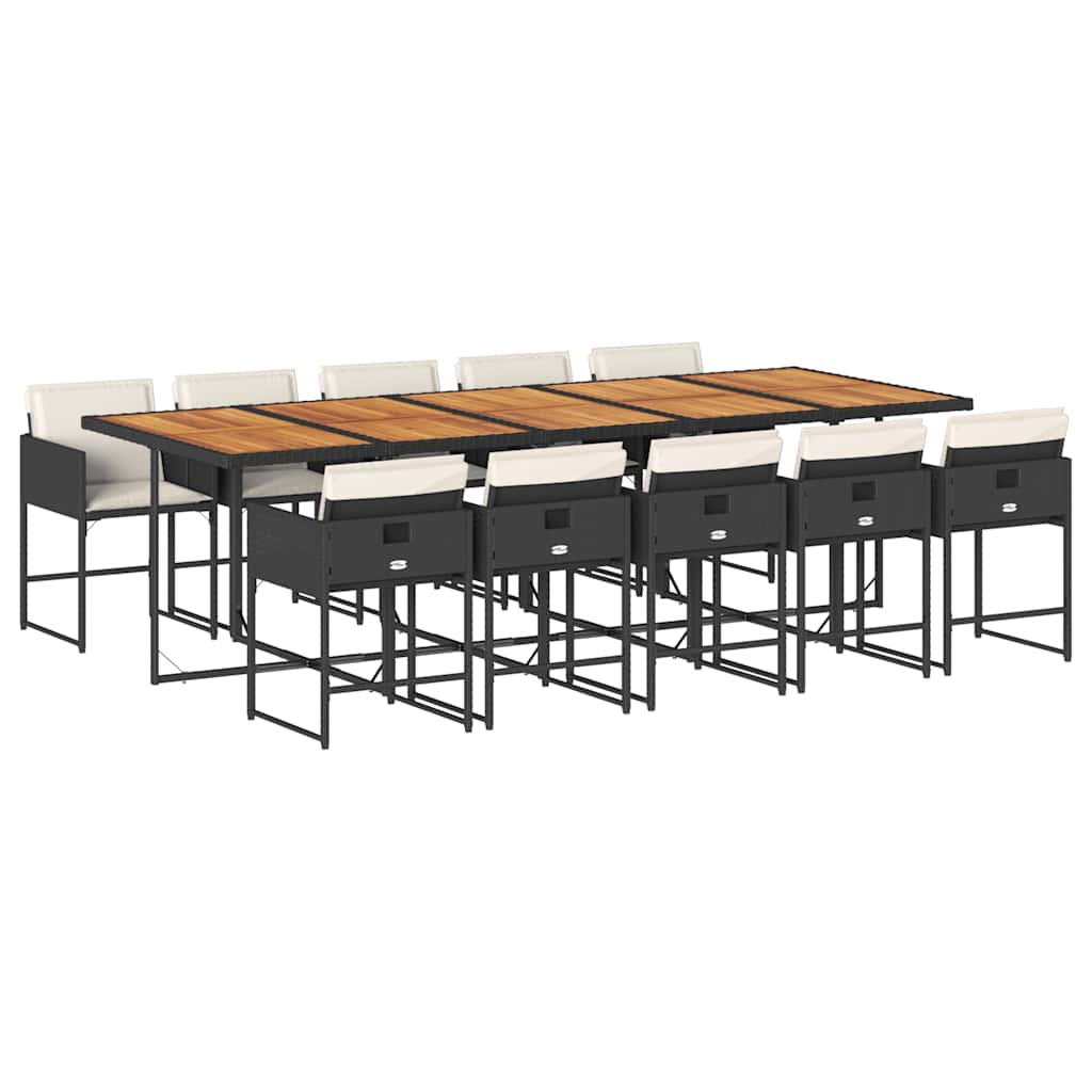 vidaXL 11 Piece Garden Dining Set with Cushions Black Poly Rattan 2