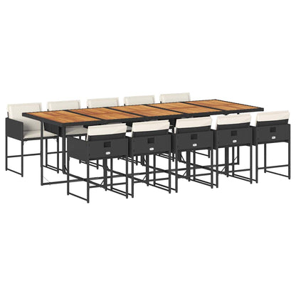 vidaXL 11 Piece Garden Dining Set with Cushions Black Poly Rattan 2