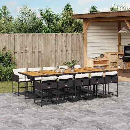 vidaXL 11 Piece Garden Dining Set with Cushions Black Poly Rattan 1