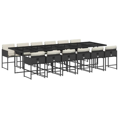 vidaXL 13 Piece Garden Dining Set with Cushions Black Poly Rattan 2