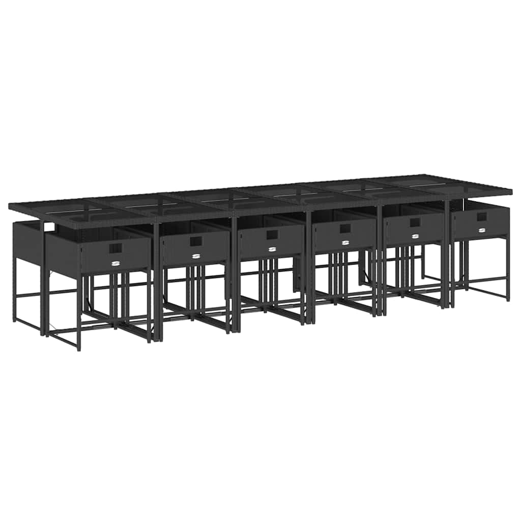 vidaXL 13 Piece Garden Dining Set with Cushions Black Poly Rattan 4