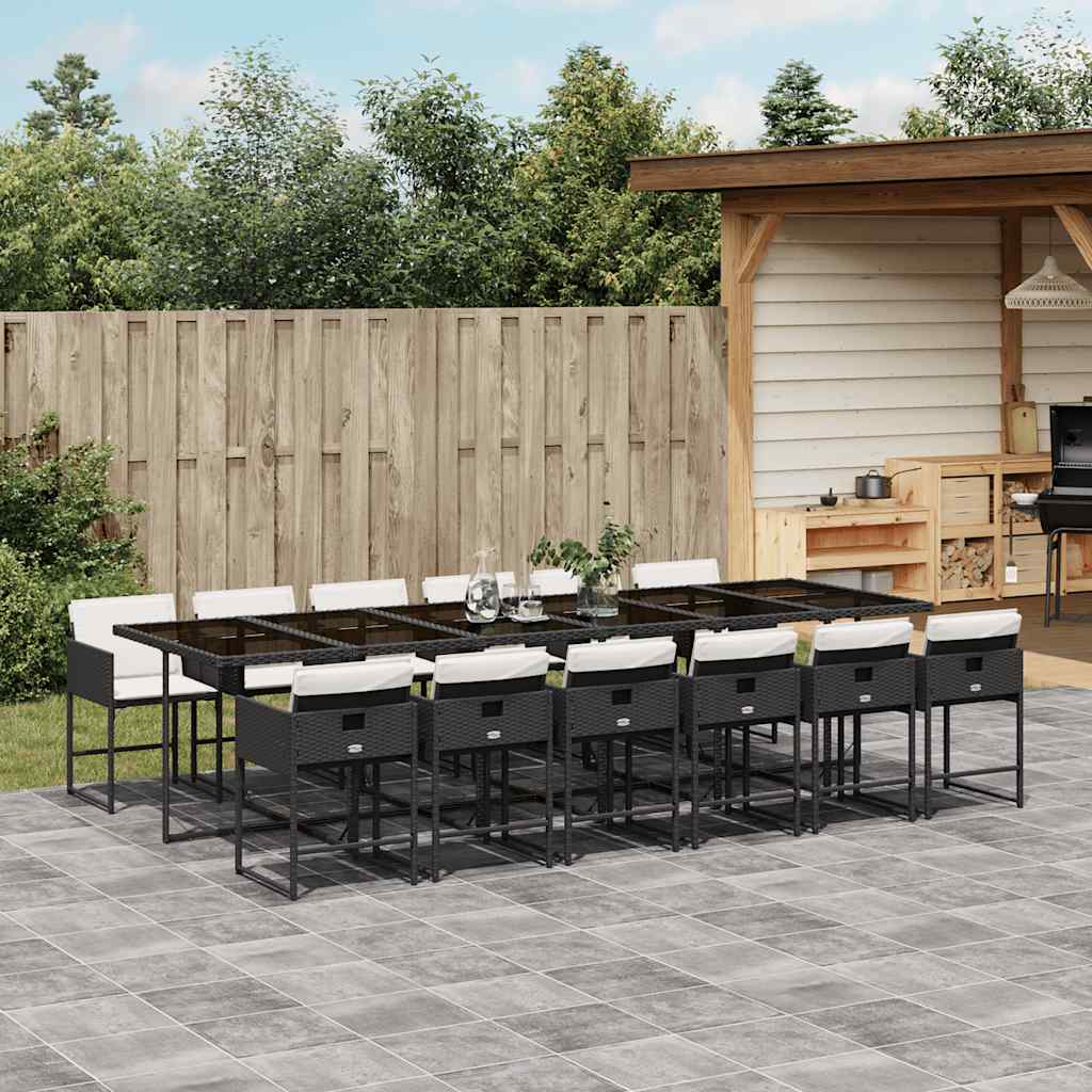 vidaXL 13 Piece Garden Dining Set with Cushions Black Poly Rattan 1