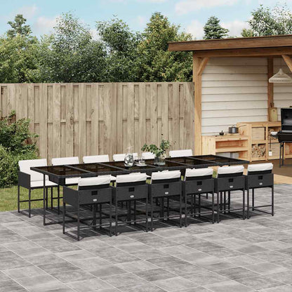 vidaXL 13 Piece Garden Dining Set with Cushions Black Poly Rattan 1
