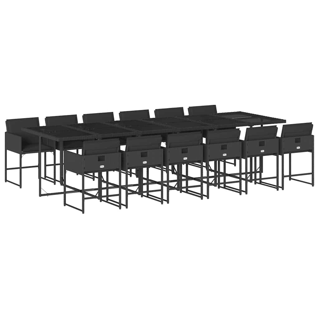 vidaXL 13 Piece Garden Dining Set with Cushions Black Poly Rattan 1