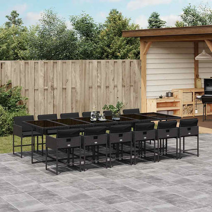 vidaXL 13 Piece Garden Dining Set with Cushions Black Poly Rattan 2