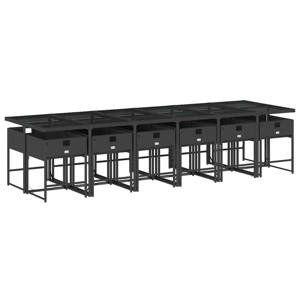 vidaXL 13 Piece Garden Dining Set with Cushions Black Poly Rattan 3