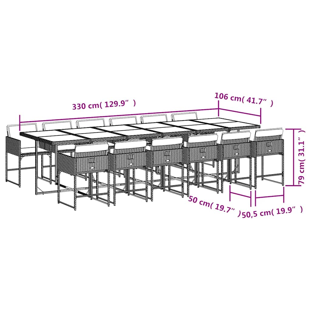 vidaXL 13 Piece Garden Dining Set with Cushions Black Poly Rattan 6