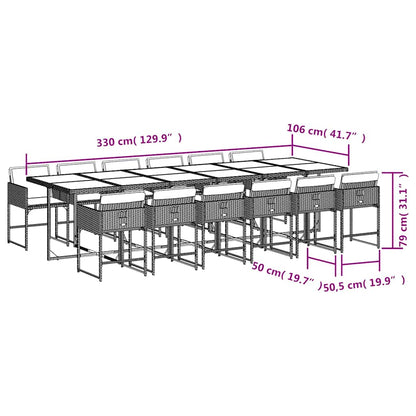 vidaXL 13 Piece Garden Dining Set with Cushions Black Poly Rattan 6