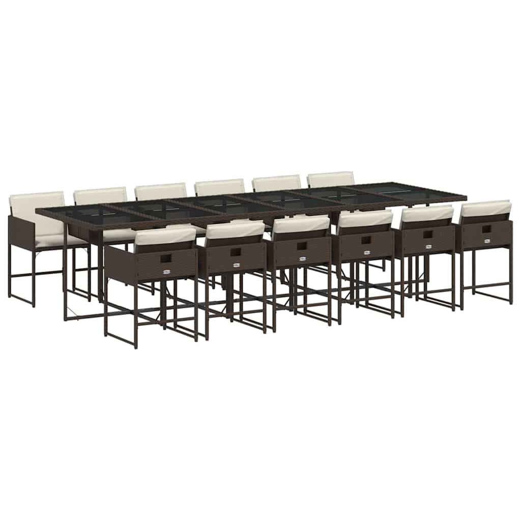 vidaXL 13 Piece Garden Dining Set with Cushions Brown Poly Rattan 2